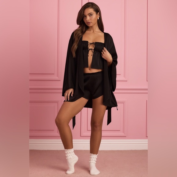 Oh Polly Tops - Oh Polly Reina Satin Robe Bling Black Super Sexy Silk Robe
